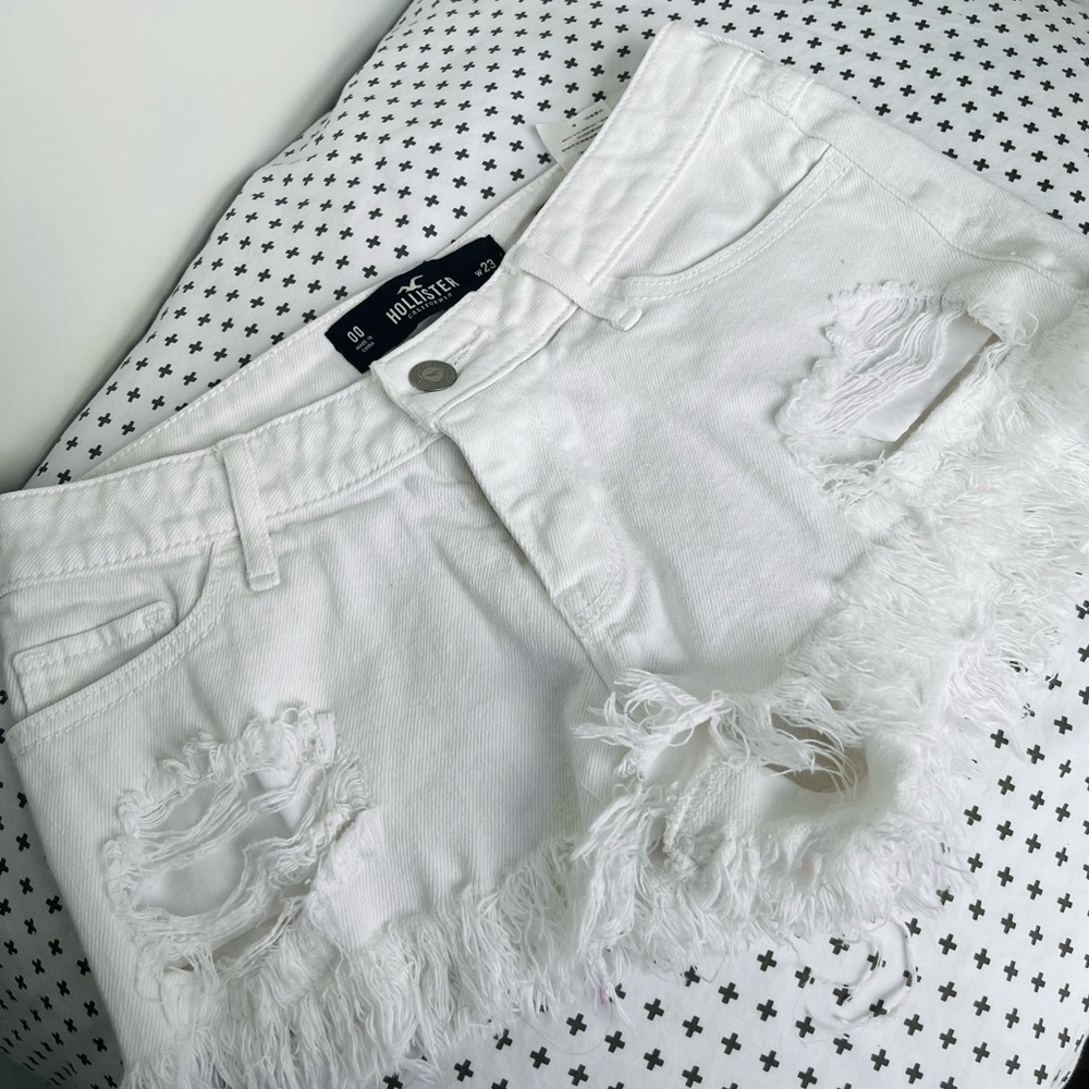 Hollister California white ripped jean shorts!